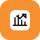 Analytics dashboard icon showing a rising chart on an orange background