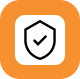 trusted_tick - Webtonic - Webtonic Security verification badge icon: shield with a checkmark on a white rounded square against an orange background, conveying trust and safety.