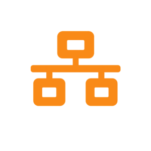 ChatGPT Image Aug 7 2026 at 02_13_41 PM - Webtonic - Webtonic Glowing orange simple organizational chart with one top node connected to two bottom nodes, on a black background.