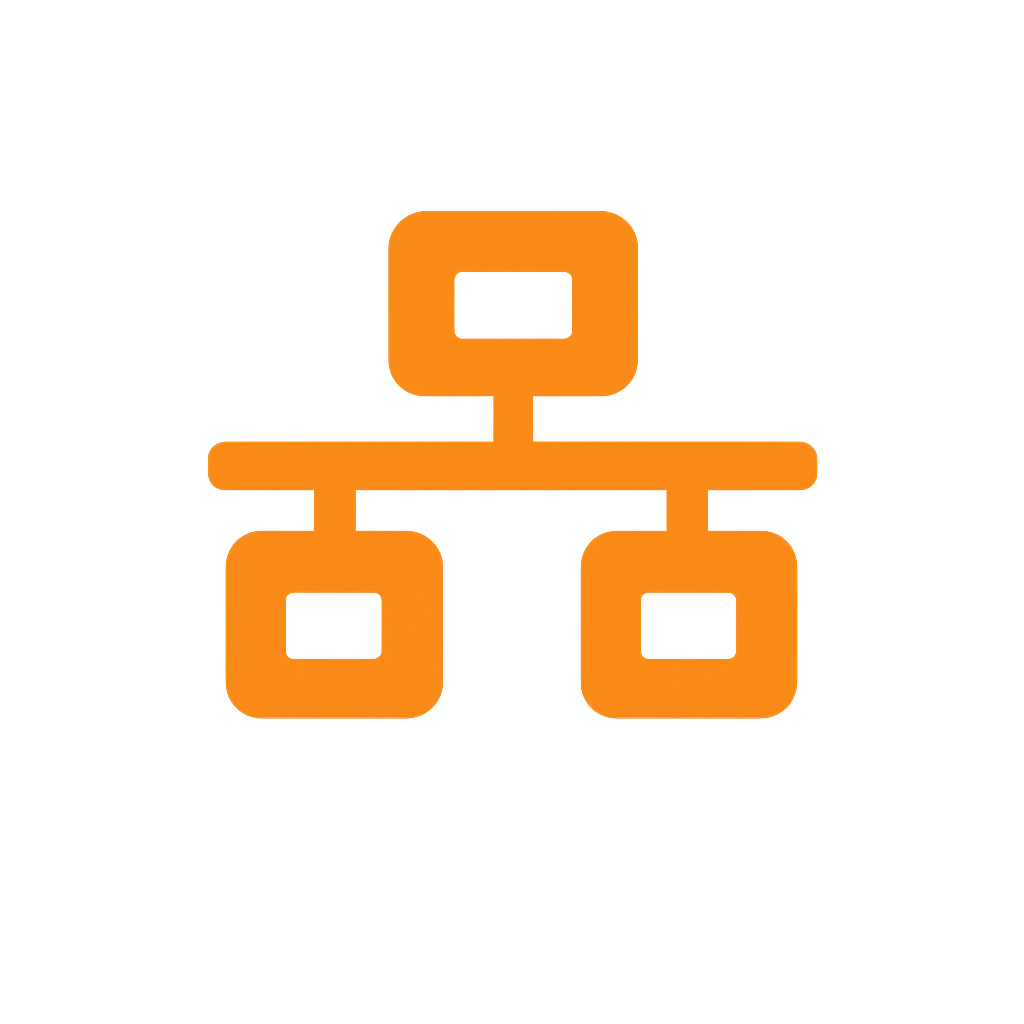 ChatGPT Image Aug 7 2026 at 02_13_41 PM - Webtonic - Webtonic Glowing orange simple organizational chart with one top node connected to two bottom nodes, on a black background.