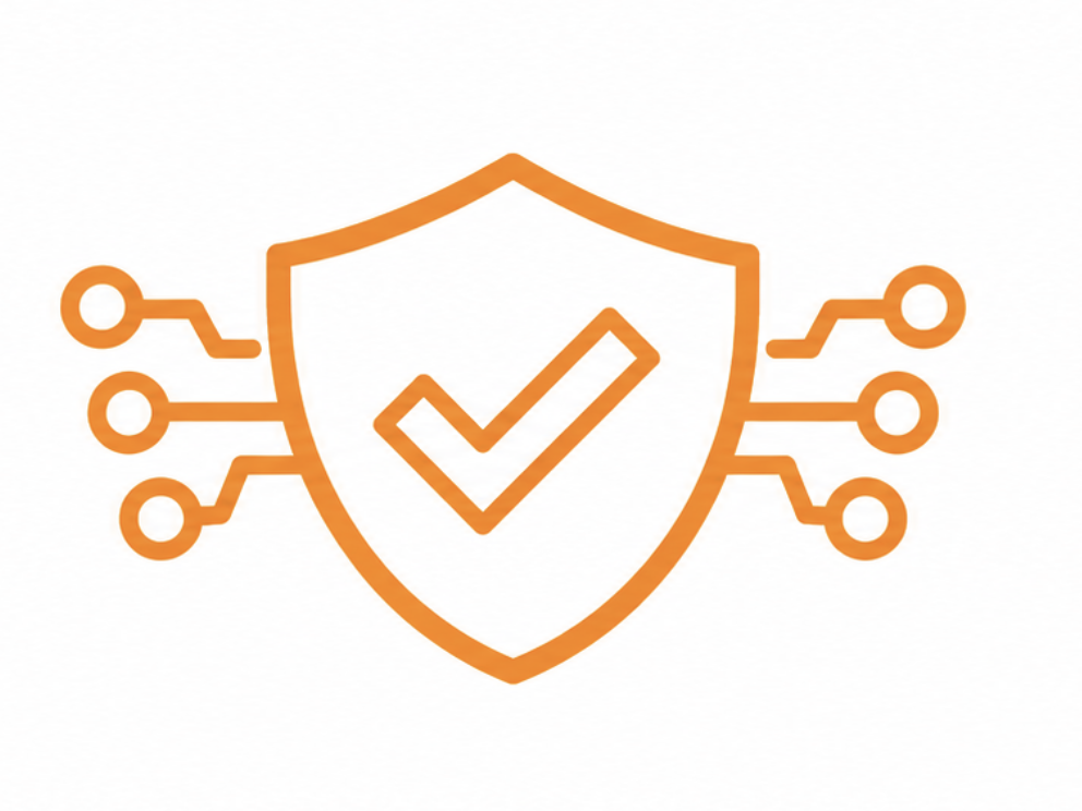 Secure - Webtonic - Webtonic Orange shield with a checkmark and circuit lines, symbolizing cybersecurity protection.