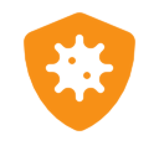 Security Compliaance - Webtonic - Webtonic Orange shield icon with a black six-point gear at its center, symbolizing security or protection.